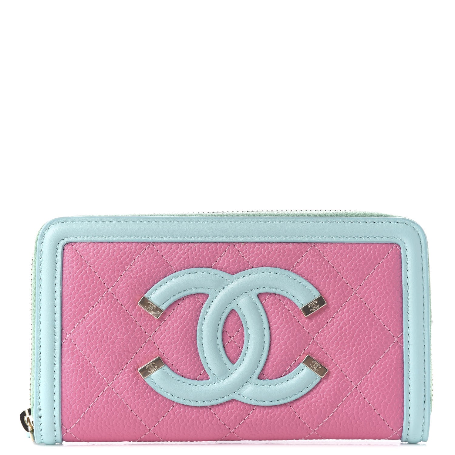 Chanel Caviar Quilted Medium Filigree Zip Around Wallet Pink Blue Green 1 of 9