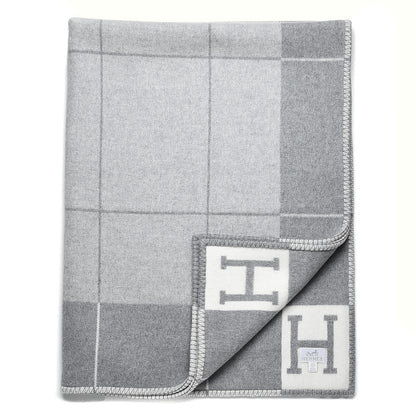Hermes Wool Cashmere Avalon III Blanket Ecru Gris Clair 1 of 5