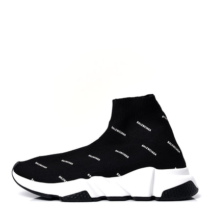 Balenciaga Neoprene Knit Allover Logo Bi-Color Sole Womens Speed Sneakers 37 Black White 1 of 5