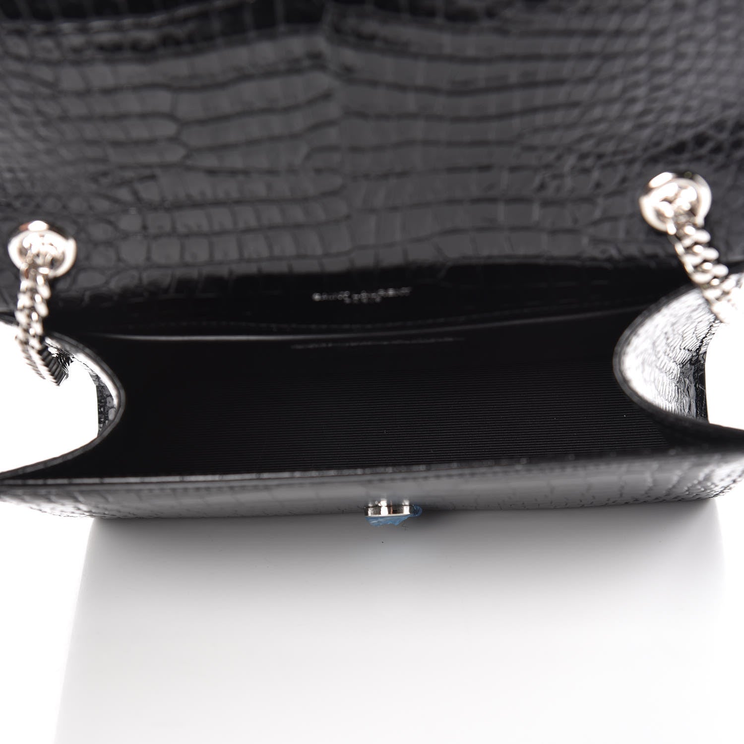 Saint Laurent Calfskin Crocodile Embossed Small Classic Monogram Kate Tassel Satchel Black 5 of 7