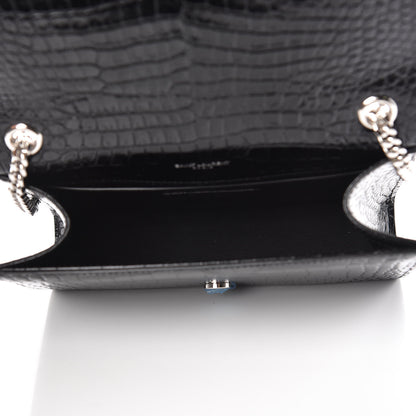 Saint Laurent Calfskin Crocodile Embossed Small Classic Monogram Kate Tassel Satchel Black 5 of 7