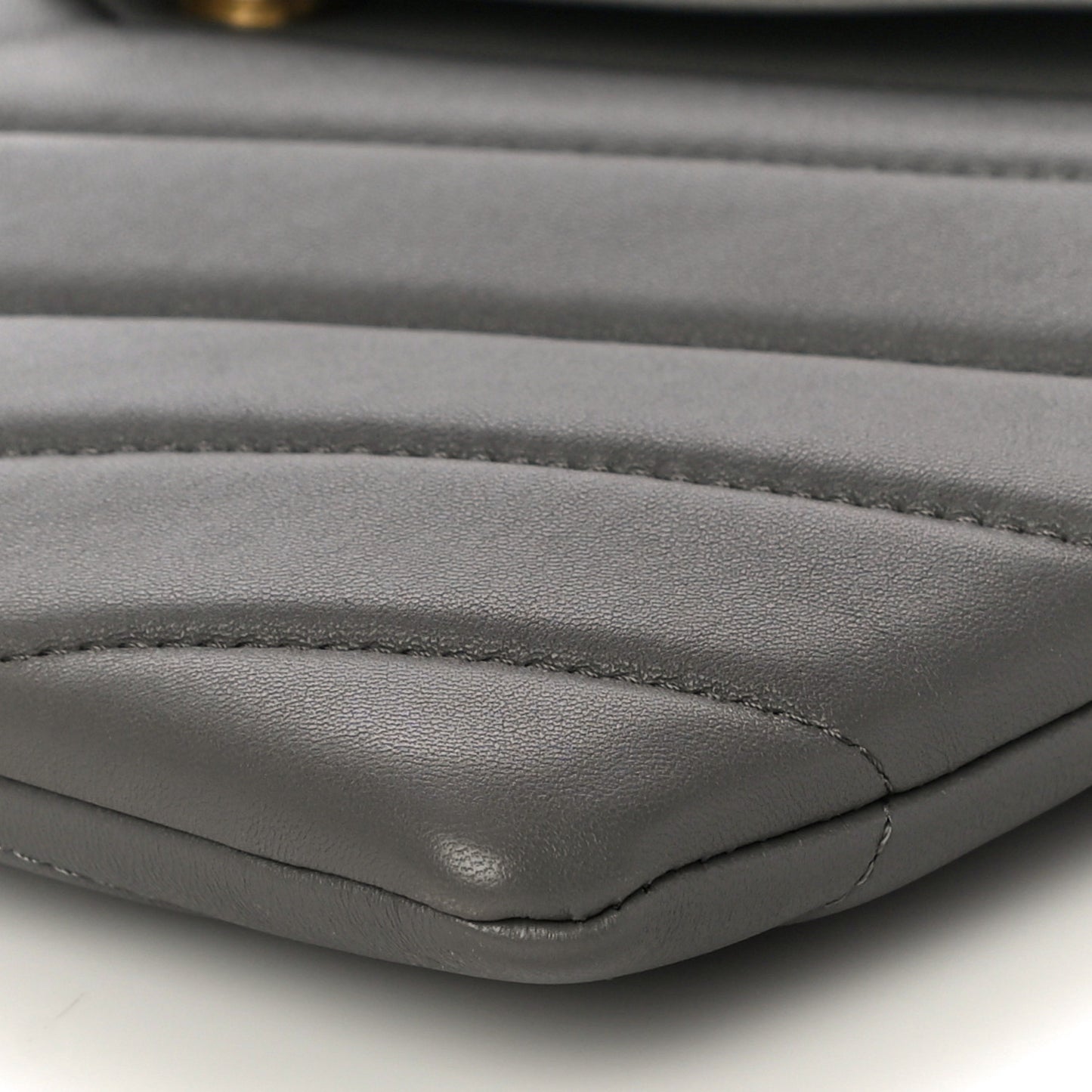 Calfskin Chevron Quilted CC Button Envelope Pouch Grey