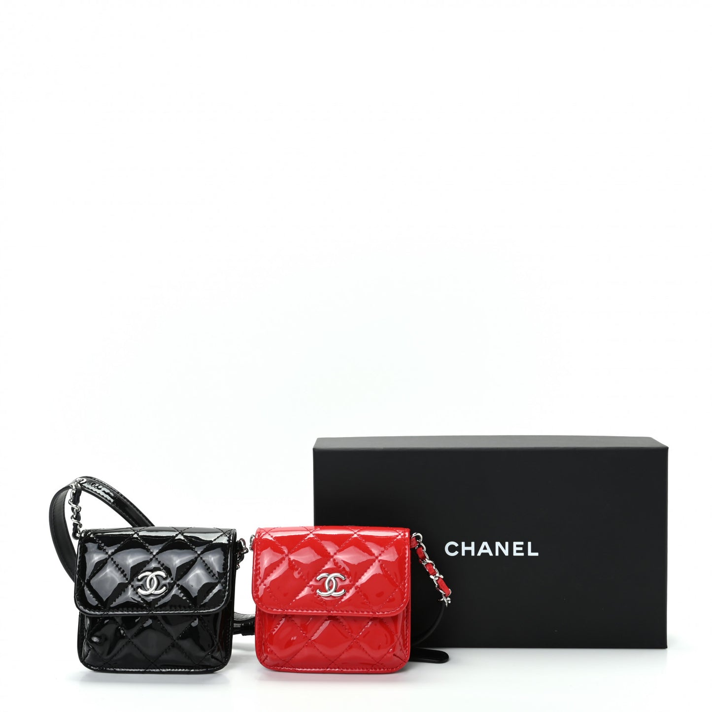Patent Quilted Belt In Love Double Mini Flap Waist Bag Black Red