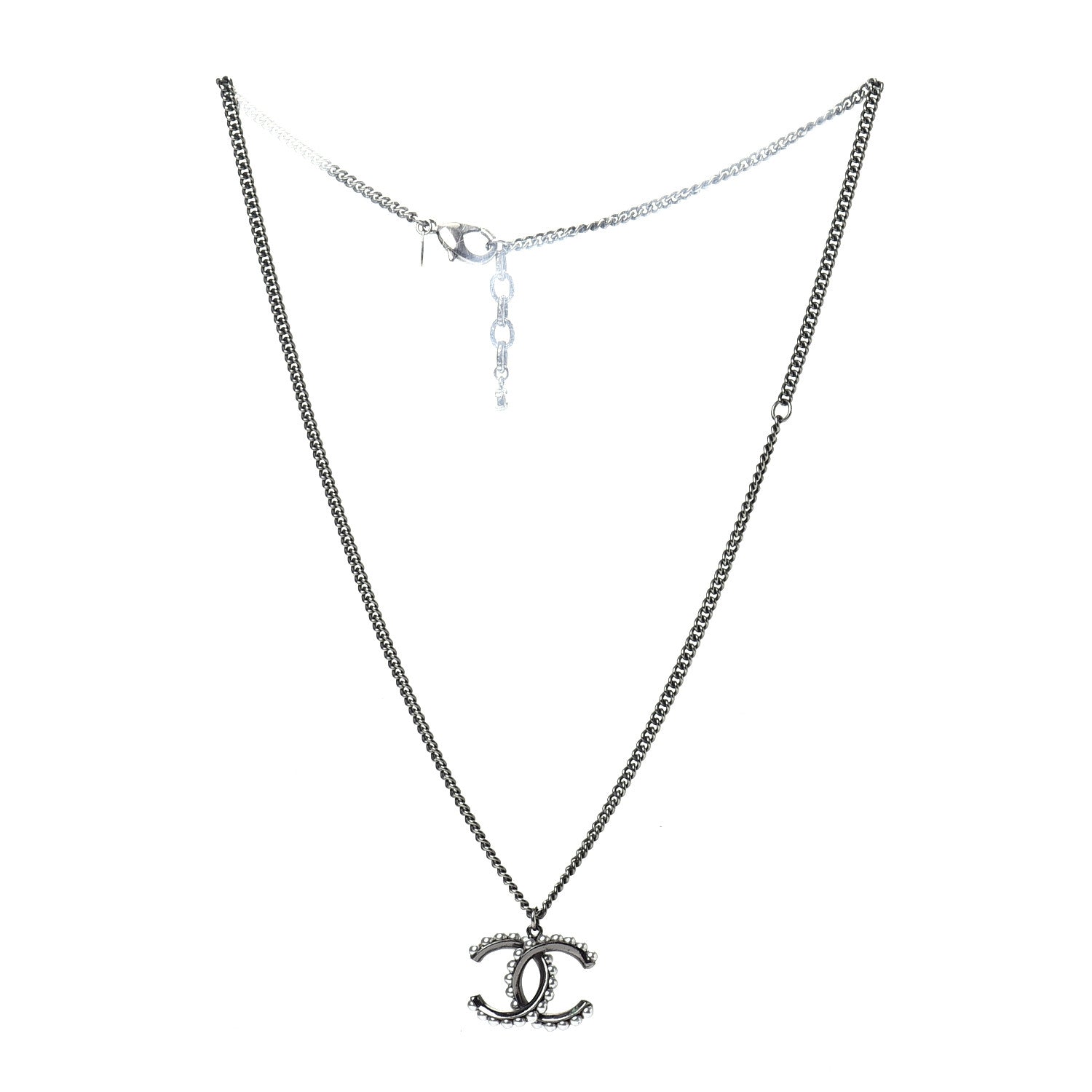 Chanel Pearl CC Pendant Necklace Silver 3 of 5