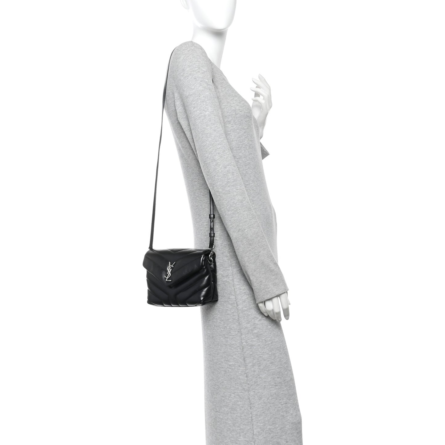 Calfskin Y Quilted Monogram Toy Loulou Crossbody Bag Black