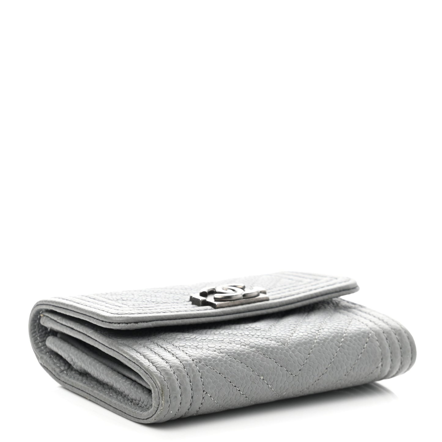 Caviar Chevron Quilted Boy Flap Card Holder Grey
