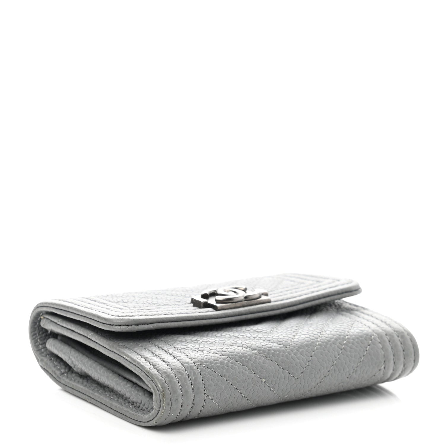 Chanel Caviar Chevron Quilted Boy Flap Card Holder Grey 4 of 9