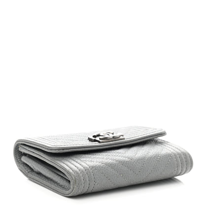 Chanel Caviar Chevron Quilted Boy Flap Card Holder Grey 4 of 9