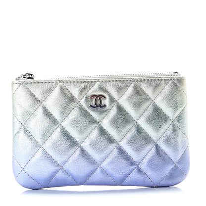 Chanel Gradient Metallic Calfskin Quilted Small Cosmetic Pouch Silver Blue Yellow Purple 1 of 10