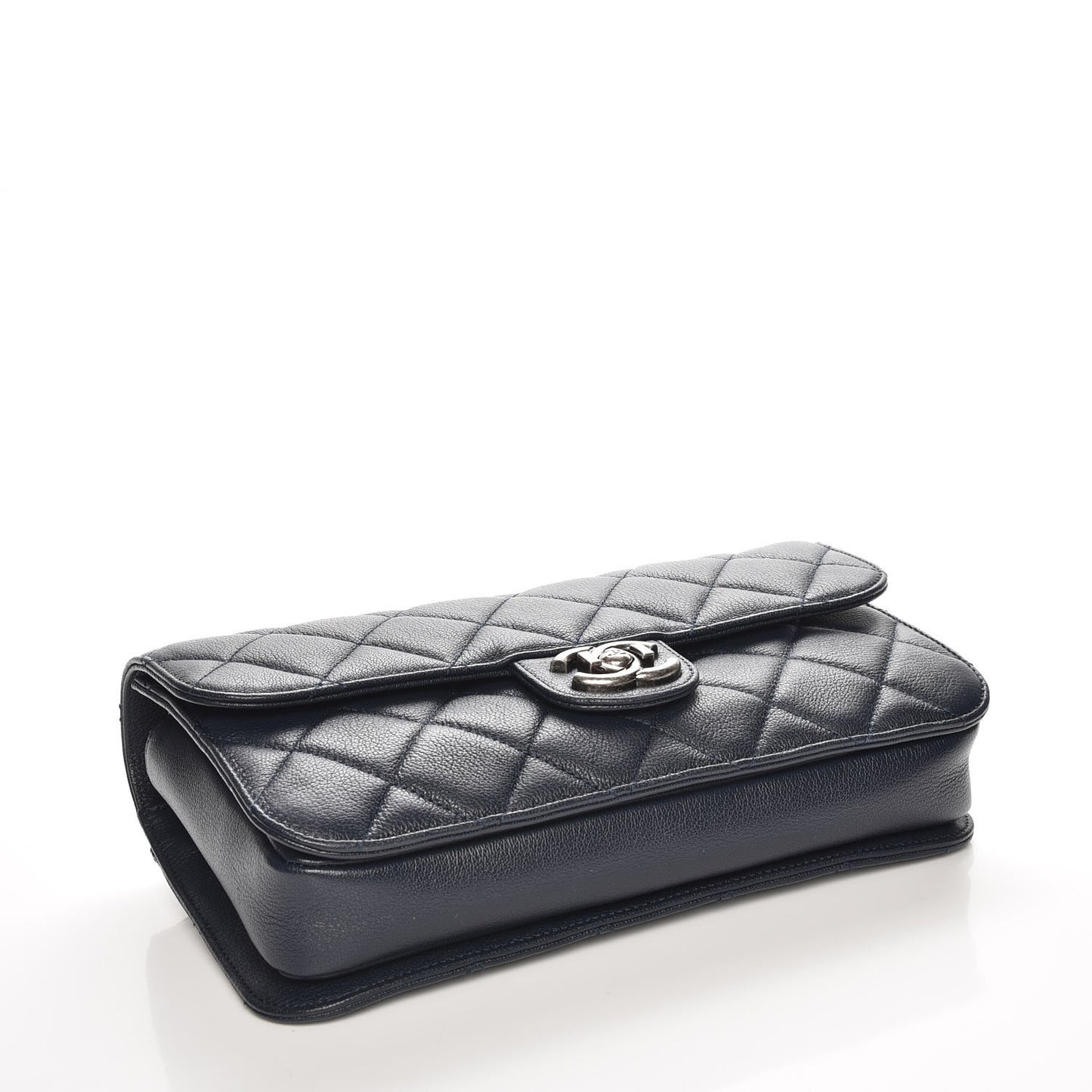 Goatskin Quilted Medium Perfect Edge Flap Navy Blue