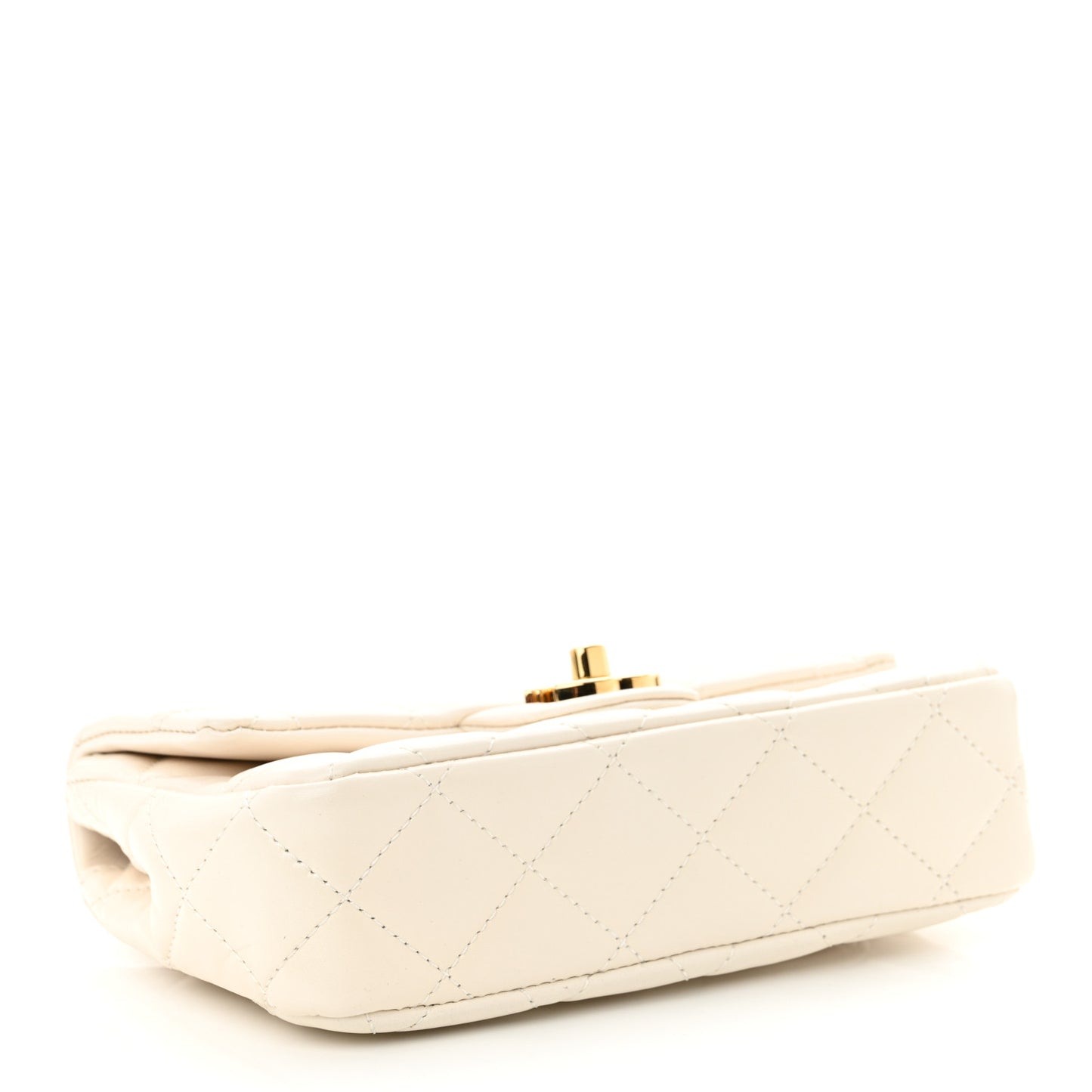 Shiny Lambskin Quilted Golden Links Top Handle Flap White