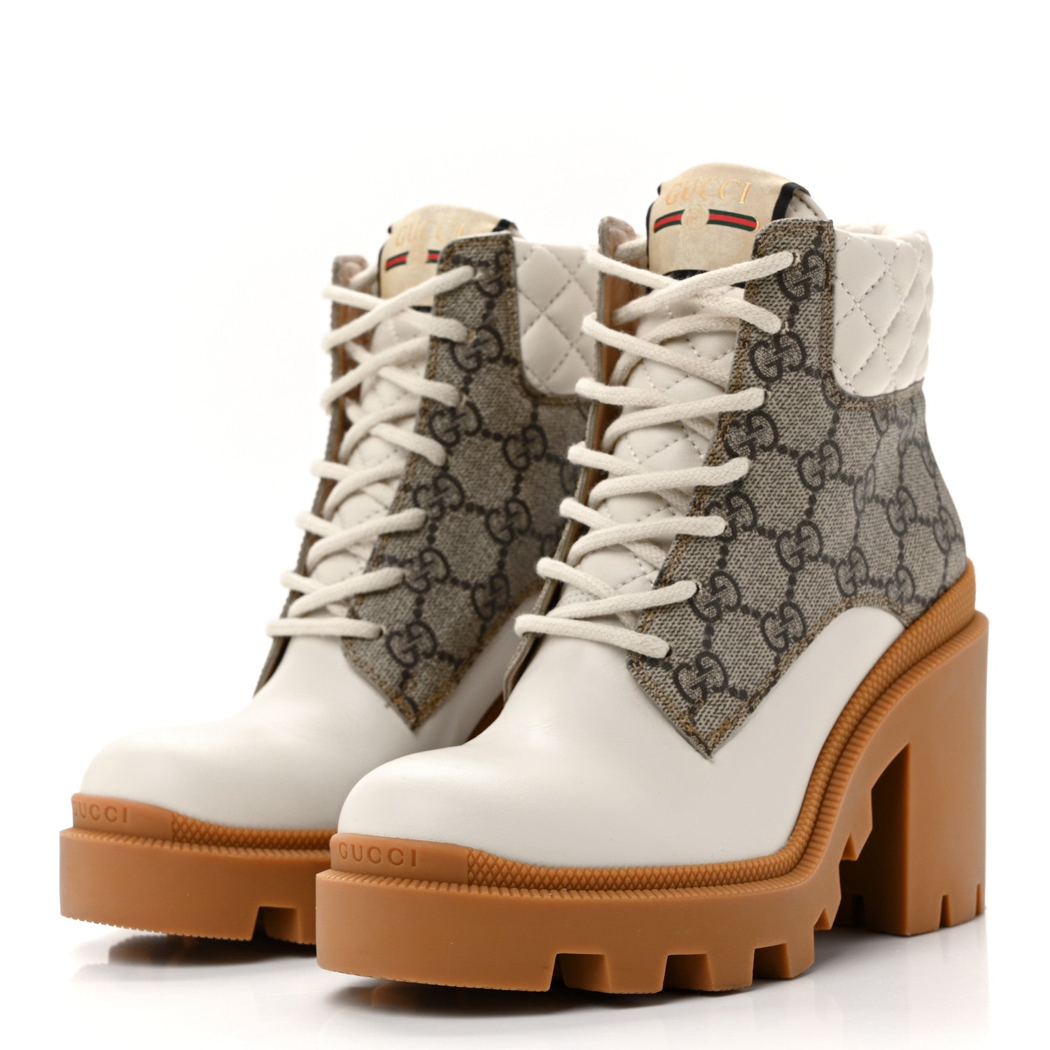 Gucci Calfskin GG Supreme Monogram Nappa Quilted Lace Up Ankle Boots 35.5 Mystic White Beige 5 of 18