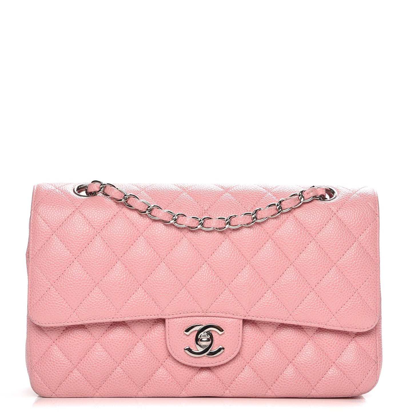 Caviar Quilted Medium Double Flap Pink