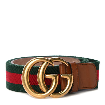 Gucci Nylon Calfskin Double G Web 40mm Belt 90 36 Green Red Cuir 1 of 7