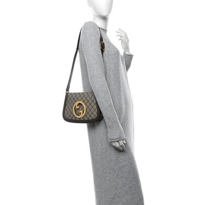 Gucci GG Supreme Monogram Textured Dollar Calfskin Blondie Chain Shoulder Flap Bag Beige Ebony New Acero 2 of 10