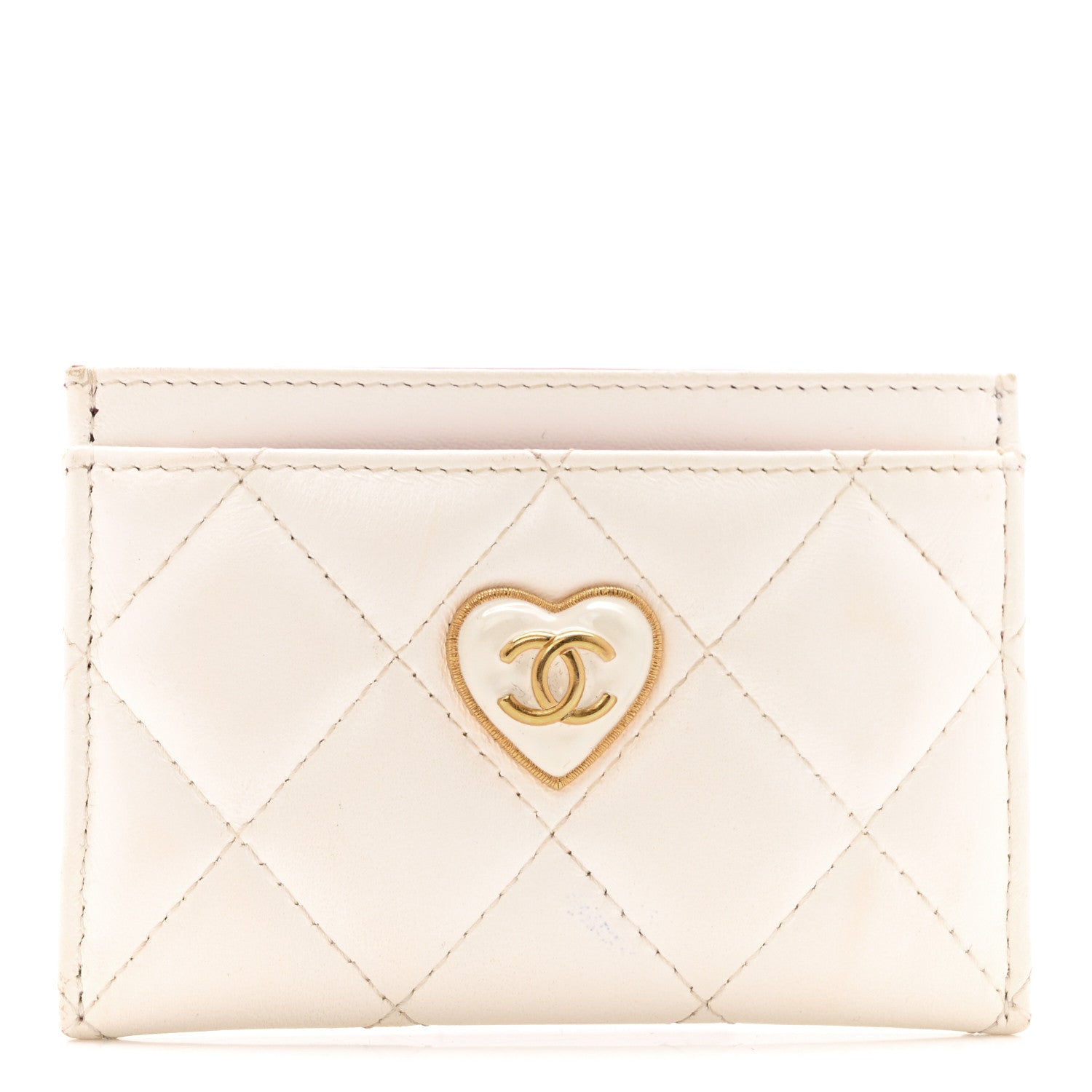 Chanel Lambskin Plexiglass Quilted Coco Love Card Holder White 1 of 10