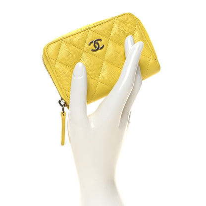 Chanel Caviar Quilted Zip Coin Purse Yellow 2 of 8