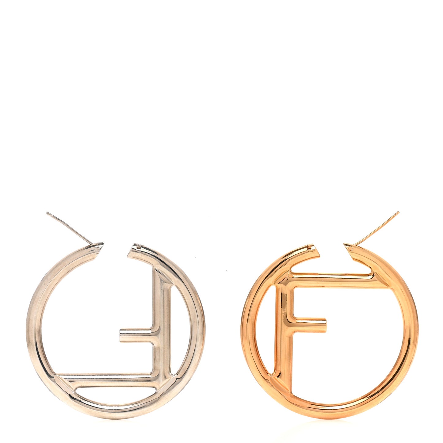 Metal FF Hoop Earrings Gold Silver