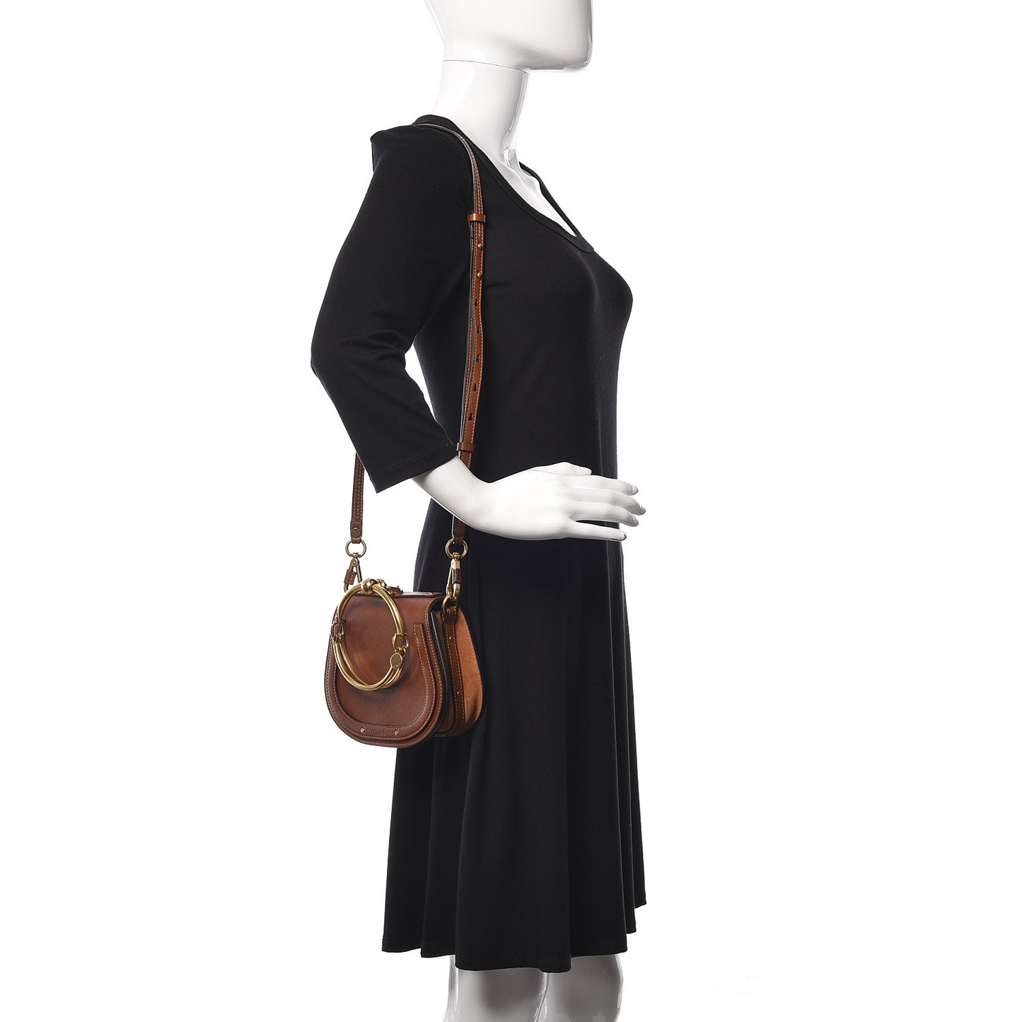 Calfskin Suede Small Nile Bracelet Bag Caramel