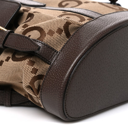 Gucci Monogram Jumbo GG Textured Dollar Calfskin Web Double Buckle Backpack Camel Ebony New Acero 9 of 10