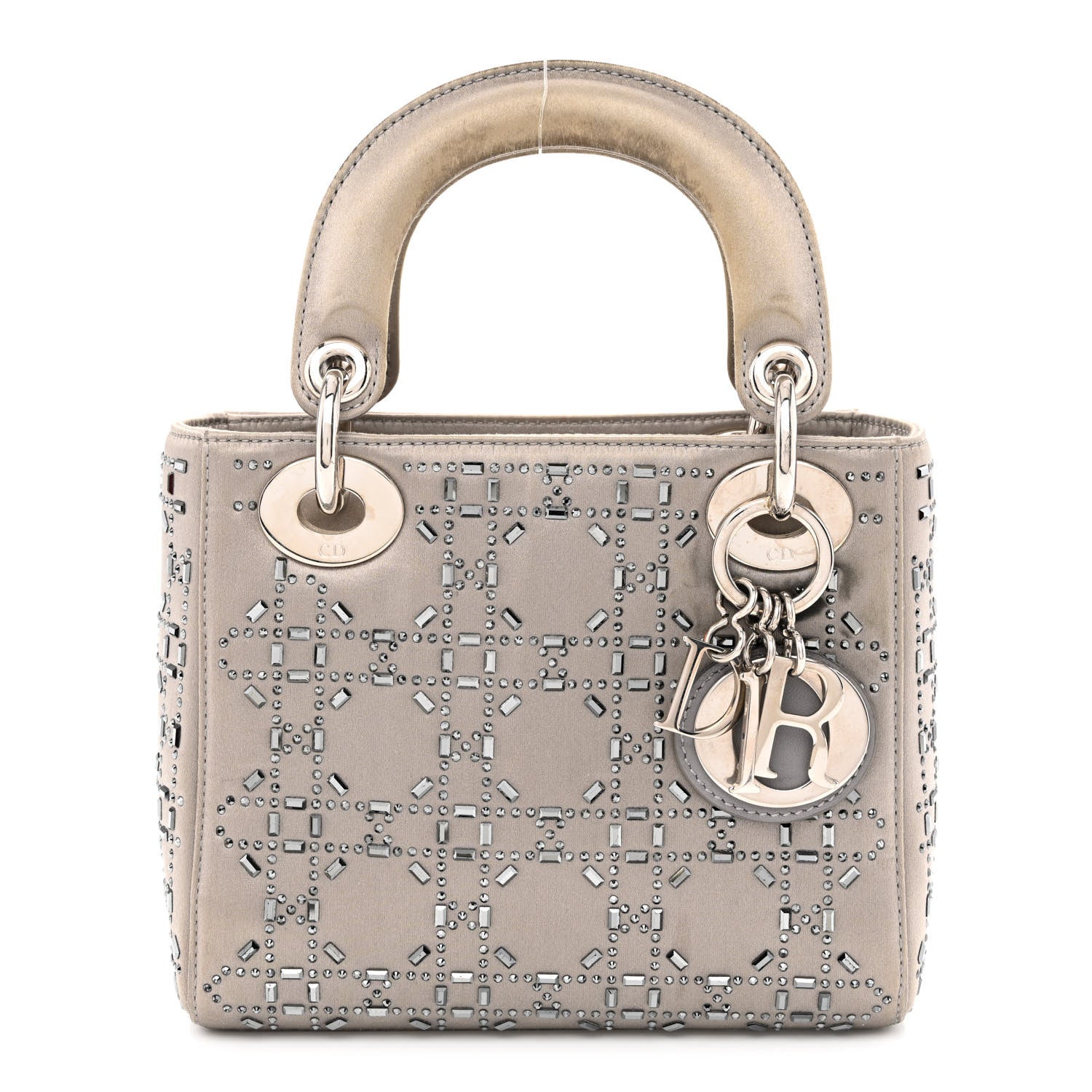 Christian Dior Satin Crystal Cannage Mini Lady Dior Gray 1 of 11