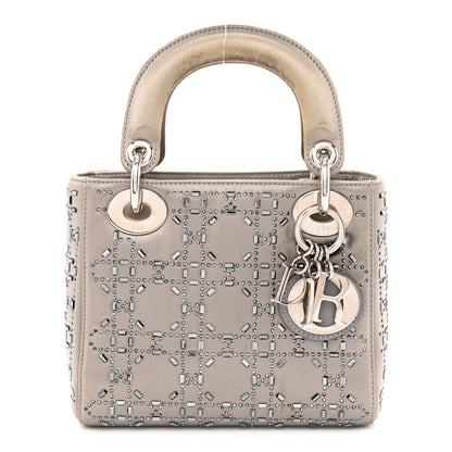 Christian Dior Satin Crystal Cannage Mini Lady Dior Gray 1 of 11
