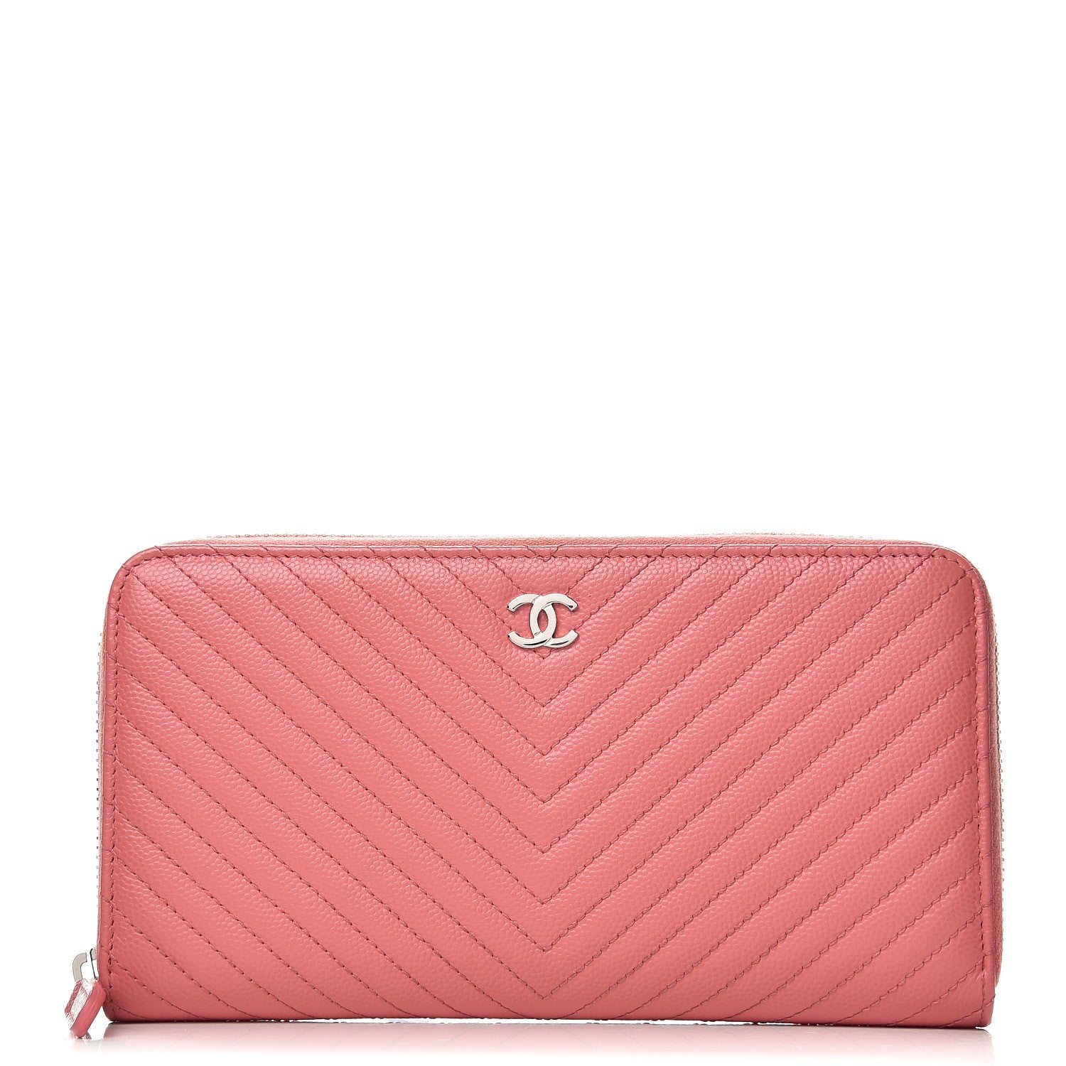 Chanel Caviar Chevron Large Gusset Zip Around Wallet Pink 1 of 9