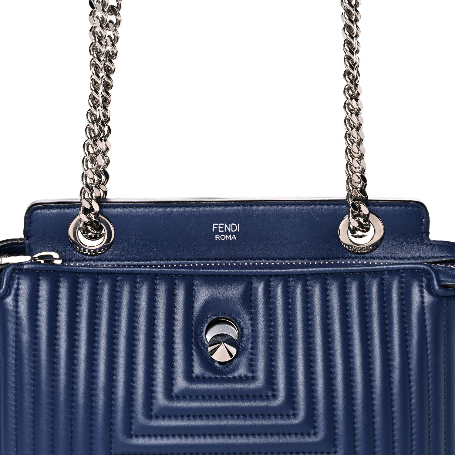 Fendi Shiny Nappa Trapuntata Small DotCom Click Chain Satchel Blue 8 of 10