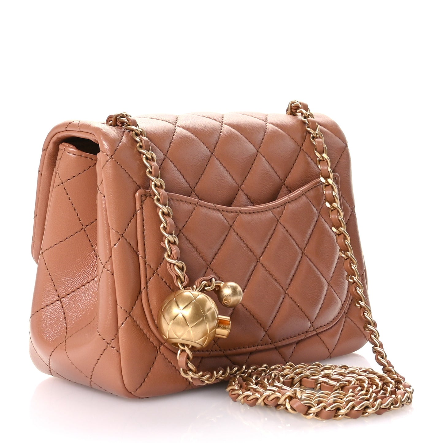 Lambskin Quilted Mini Pearl Crush Flap Brown Brown