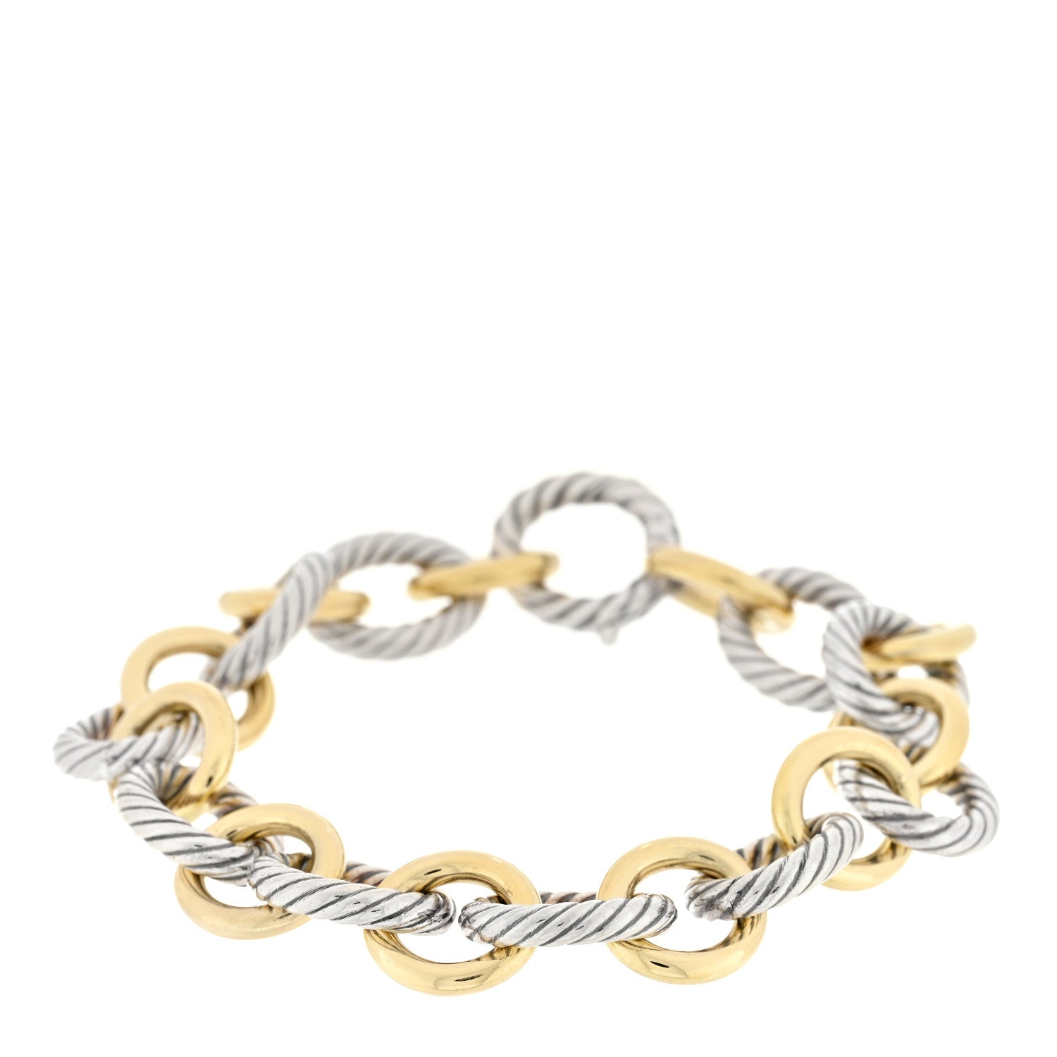 David Yurman Sterling Silver 18K Yellow Gold 12mm Medium Oval Link Bracelet 1 of 3