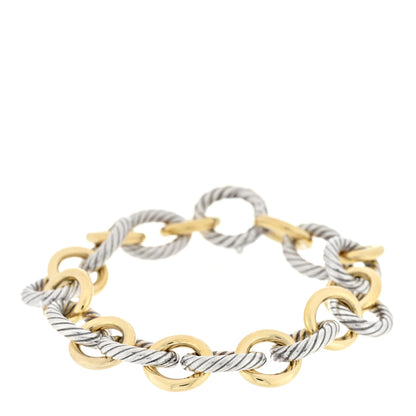 David Yurman Sterling Silver 18K Yellow Gold 12mm Medium Oval Link Bracelet 1 of 3