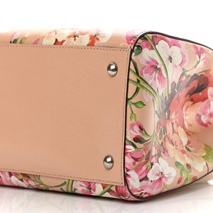 Gucci Shangai Calfskin Blooms Print Medium Bamboo Shopper Tote Pink Apricot Multicolor 11 of 15