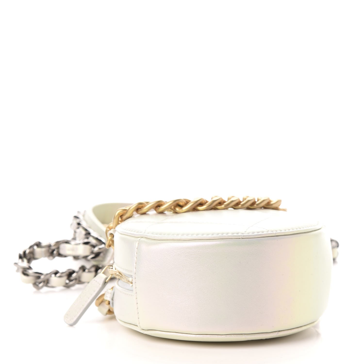 Chanel Iridescent Calfskin Quilted 19 Round Clutch With Chain White 4 of 11