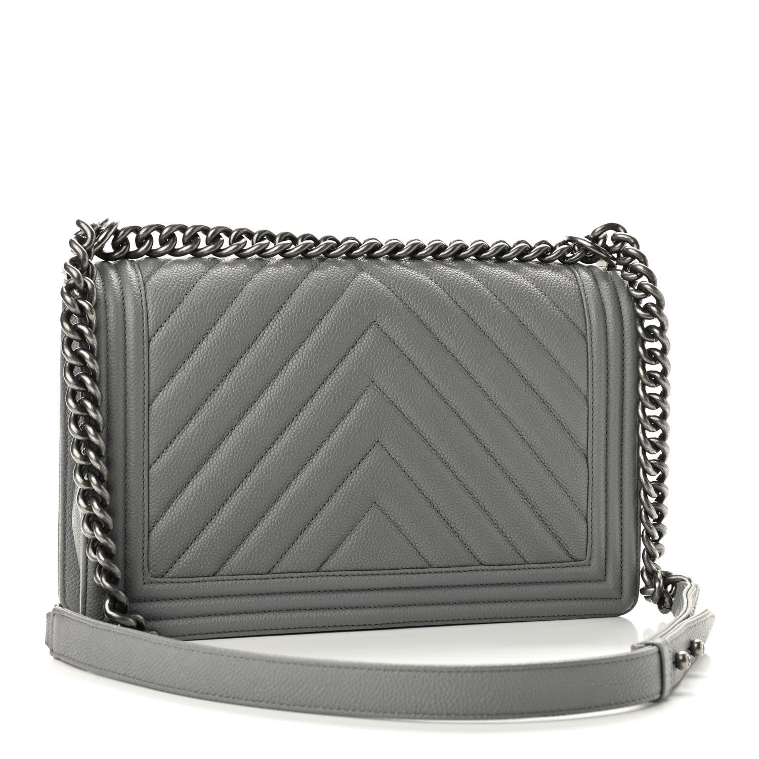 Chanel Caviar Chevron Quilted New Medium Boy Flap Grey 3 of 10