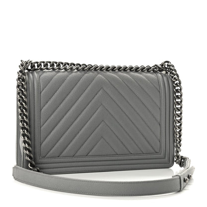 Chanel Caviar Chevron Quilted New Medium Boy Flap Grey 3 of 10