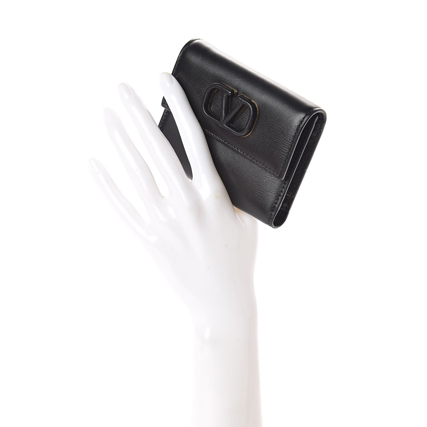 Calfskin VLogo Compact Wallet Black