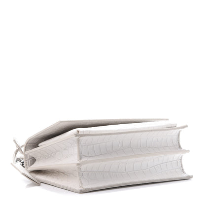 Saint Laurent Calfskin Crocodile Embossed Medium Monogram Sunset Icy White 4 of 12