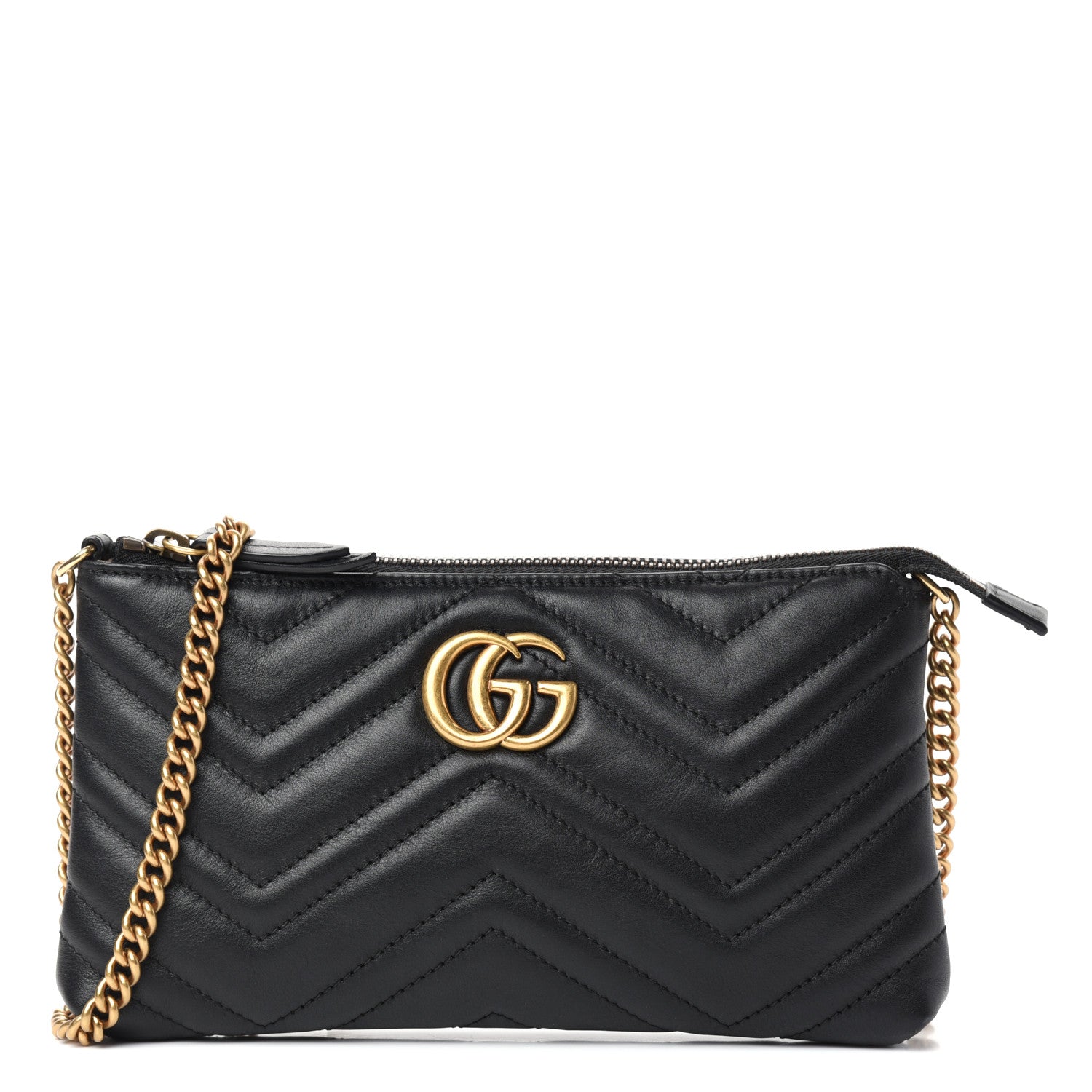 Gucci Calfskin Matelasse Mini GG Marmont Chain Bag Black 1 of 9