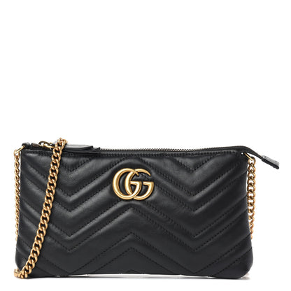 Gucci Calfskin Matelasse Mini GG Marmont Chain Bag Black 1 of 9