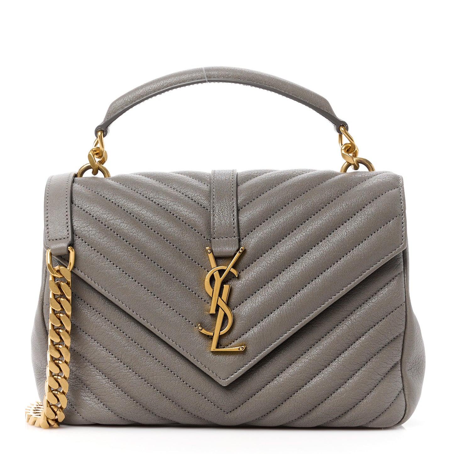 Sheepskin Matelasse Chevron Monogram Medium College Bag Fog