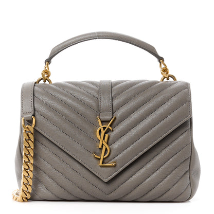 Saint Laurent Sheepskin Matelasse Chevron Monogram Medium College Bag Fog 1 of 13