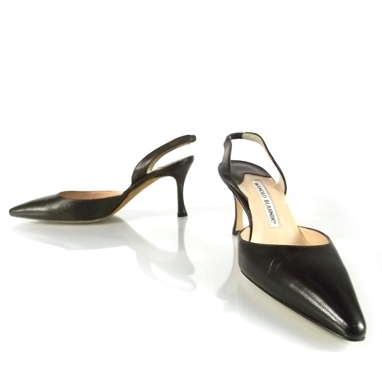 FASHIONPHILE MANOLOBLAHNIKLeatherCarolyneSlingbackPumps36DarkBrown 1 of 8