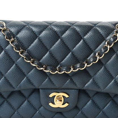 Chanel Metallic Caviar Quilted Medium Double Flap Dark Blue 8 of 10