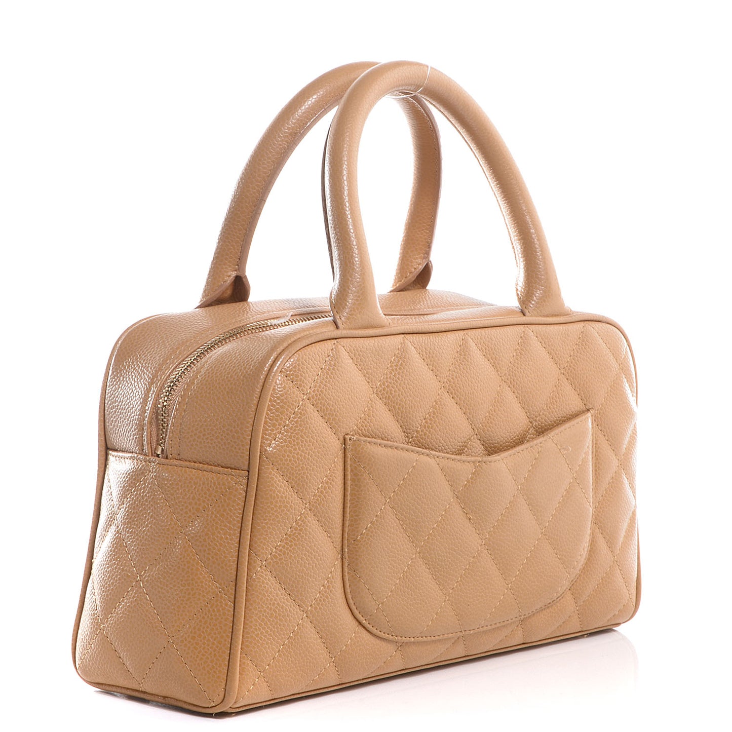 Caviar Quilted Small Bowler Beige