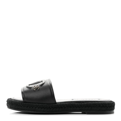 Chanel Lambskin Espadrille Mule Sandals 37 Black 1 of 8