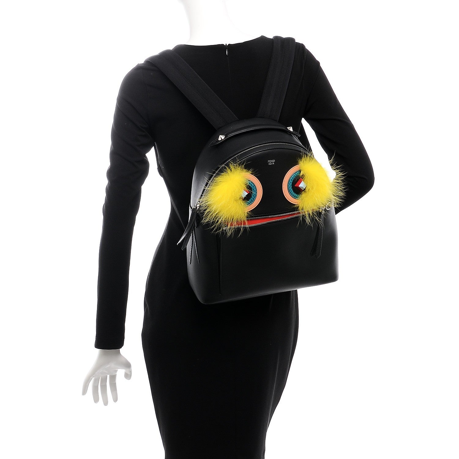 Fendi Vitello Dolce Fox Elaphe Ayers Hypnoteyes Large Backpack Black Giallo Multicolor 2 of 8