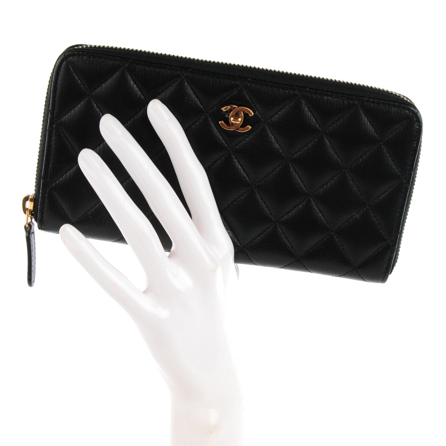 Chanel Textured Lambskin Quilted Large Gusset Zip Around Wallet Black 2 of 8