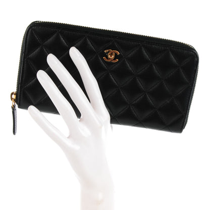 Chanel Textured Lambskin Quilted Large Gusset Zip Around Wallet Black 2 of 8