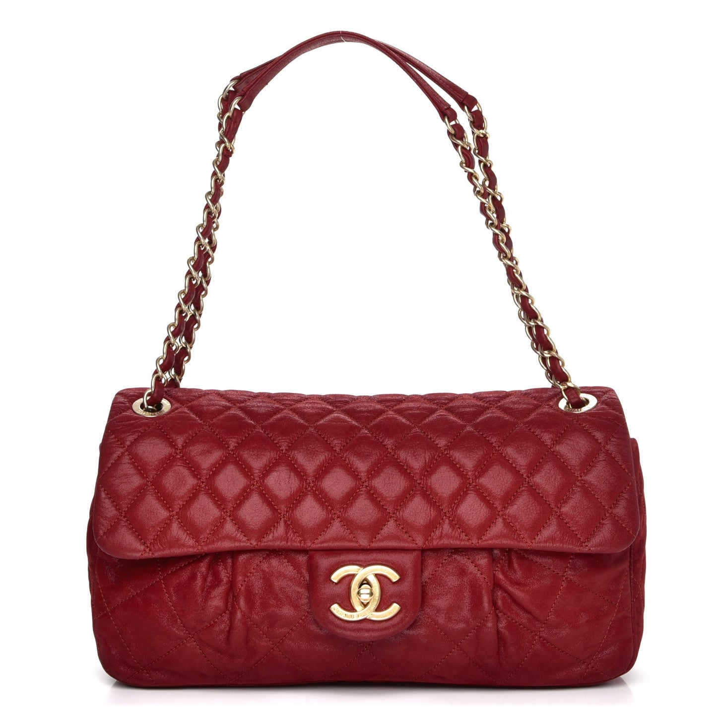 Iridescent Calfskin Large Chic Quilt Flap Red