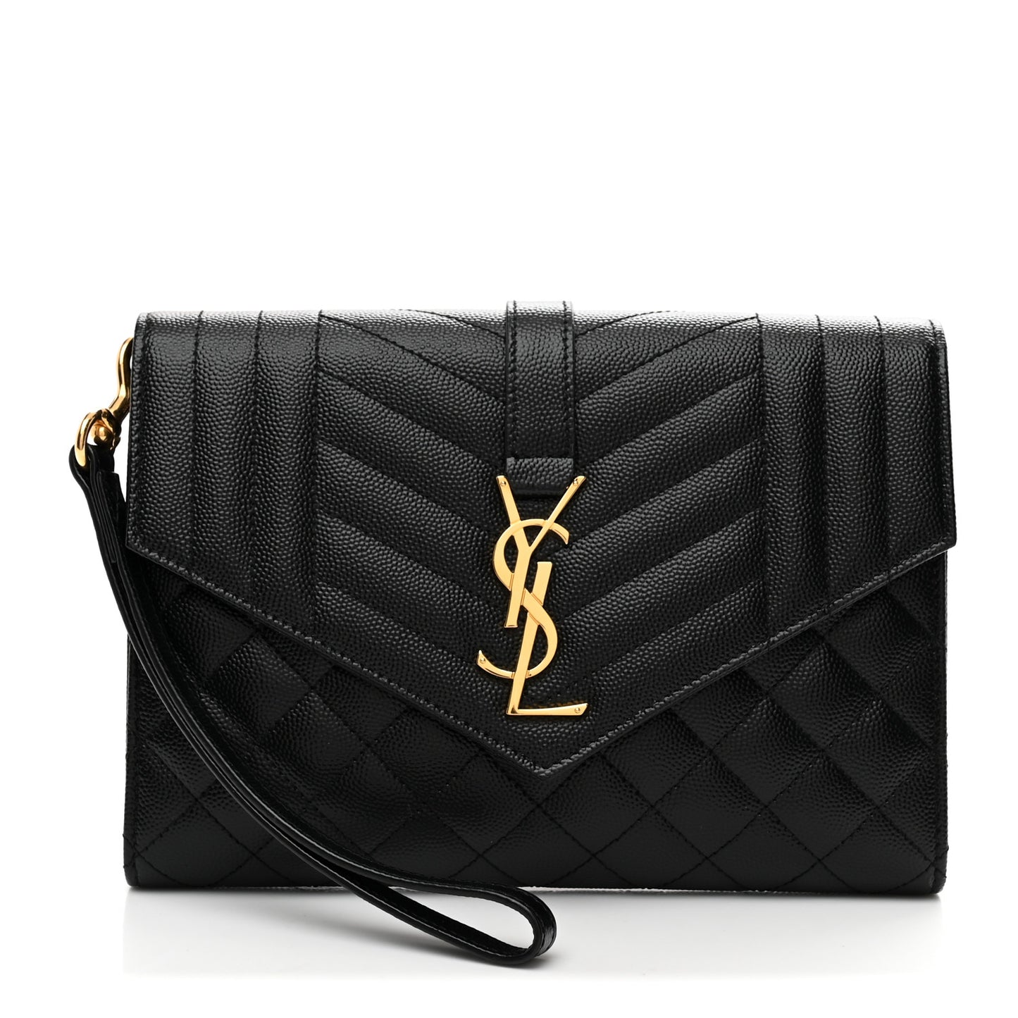 Grain De Poudre Textured Mixed Matelasse Triquilt Monogram Clutch Black